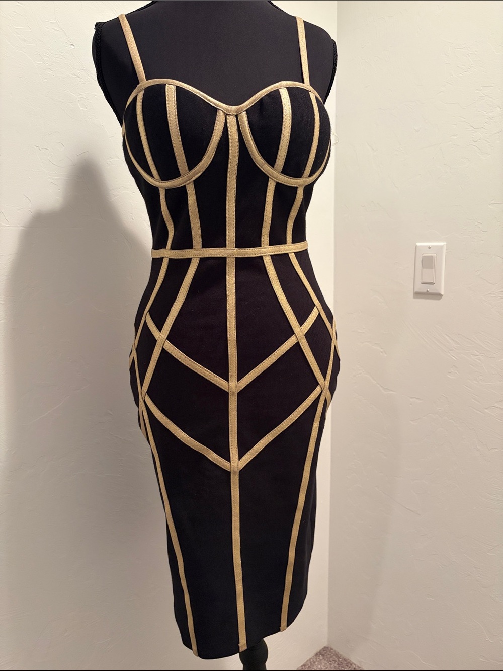 Fashion Nova Black Midi Dress with Gold Trim
